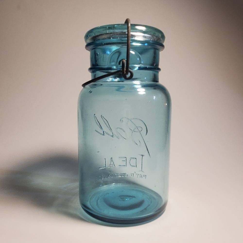 BALL Ideal Canning / Mason Jar 1 Quart Aqua Blue Mold #4 Vintage 1923 To 1933 - Picture 7 of 13